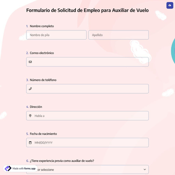 Formulario de Solicitud de Empleo para Auxiliar de Vuelo