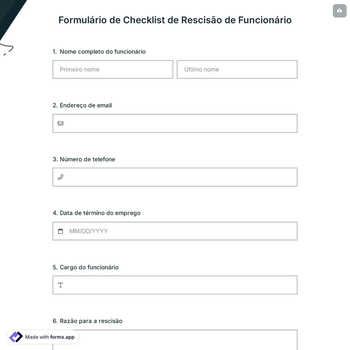 Formulário de Checklist de Rescisão de Funcionário