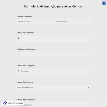 Formulário de Inscrição para Artes Cênicas