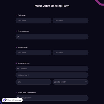 Music Artist Booking Form