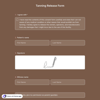 Tanning Release Form