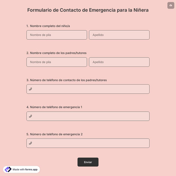 Formulario de Contacto de Emergencia para la Niñera