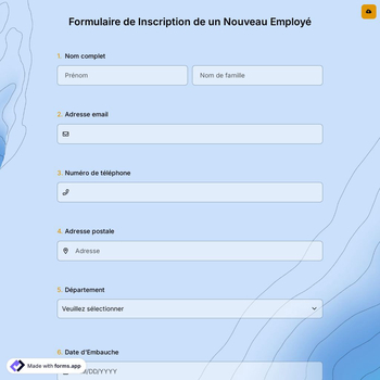 Formulaire de Inscription de un Nouveau Employé