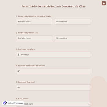 Formulário de Inscrição para Concurso de Cães