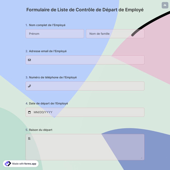 Formulaire de Liste de Contrôle de Départ de Employé