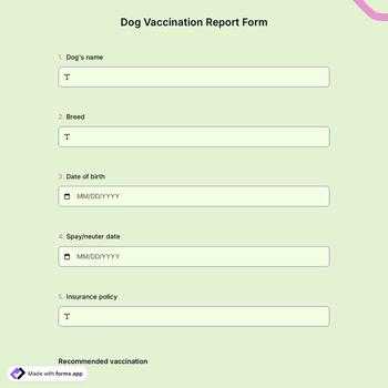 Dog Vaccination Record Form