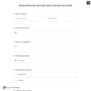 Formulário de Inscrição para Torneio de Golfe
