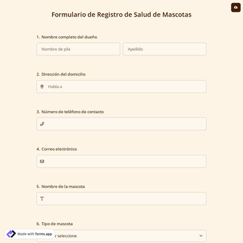 Formulario de Registro de Salud de Mascotas