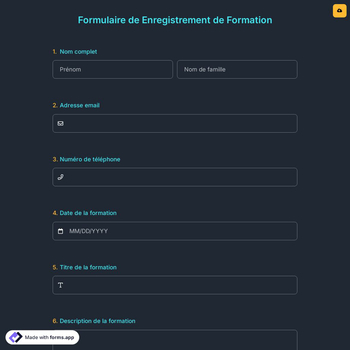 Formulaire de Enregistrement de Formation
