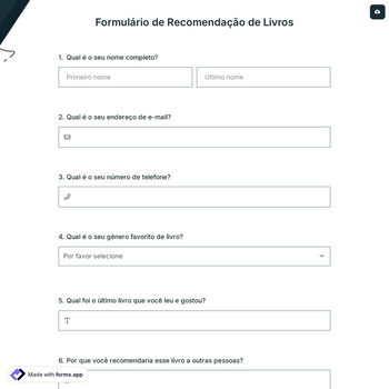 Formulário de Recomendação de Livros