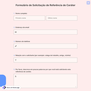 Formulário de Solicitação de Referência de Caráter