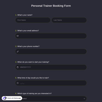 Personal Trainer Booking Form