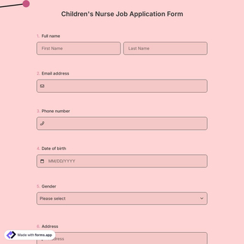 Children's Nurse Job Application Form