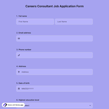 Careers Consultant Job Application Form