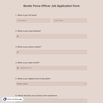 Border Force Officer Job Application Form