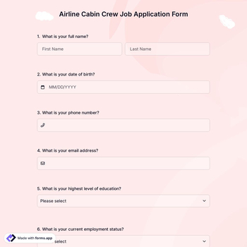 Airline Cabin Crew Job Application Form
