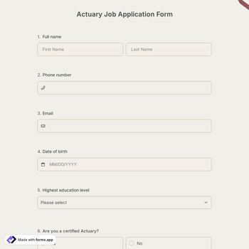 Actuary Job Application Form
