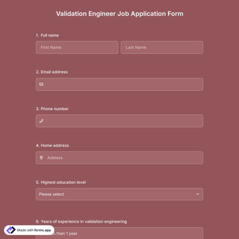 Validation Engineer Job Application Form