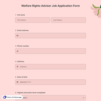 Welfare Rights Adviser Job Application Form