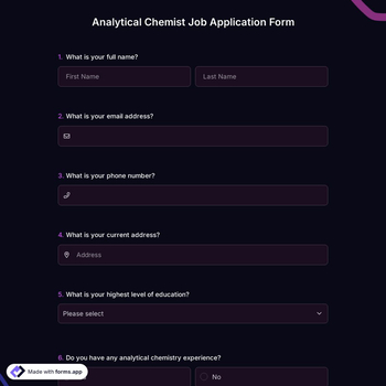 Analytical Chemist Job Application Form