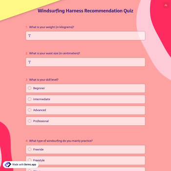 Windsurfing Harness Recommendation Quiz