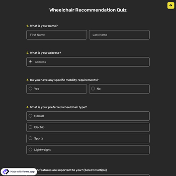 Wheelchair Recommendation Quiz