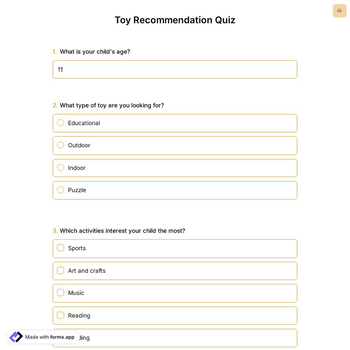 Toy Recommendation Quiz