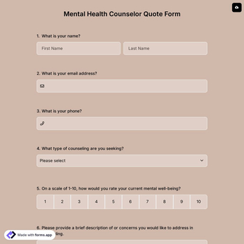 Mental Health Counselor Quote Form