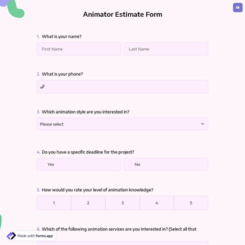Animator Estimate Form