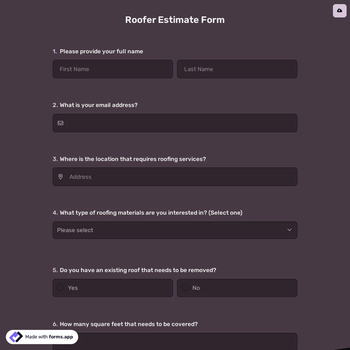 Roofer Estimate Form