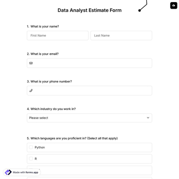 Data Analyst Estimate Form