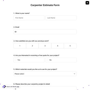 Carpenter Estimate Form