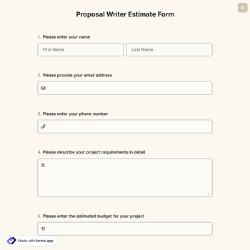 Proposal Writer Estimate Form