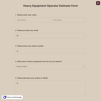 Heavy Equipment Operator Estimate Form