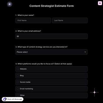 Content Strategist Estimate Form