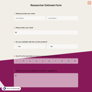 Researcher Estimate Form
