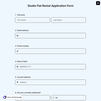 Studio Flat Rental Application Form