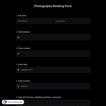 Photography Booking Form