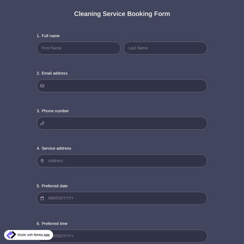 Cleaning Service Booking Form
