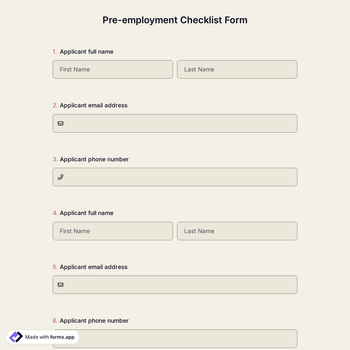 Pre-Employment Checklist Form
