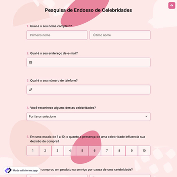 Pesquisa de Endosso de Celebridades