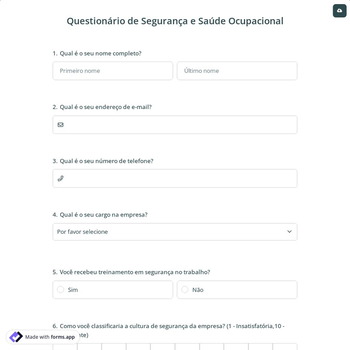 Questionário de Segurança e Saúde Ocupacional