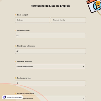 Formulaire de Liste de Emplois
