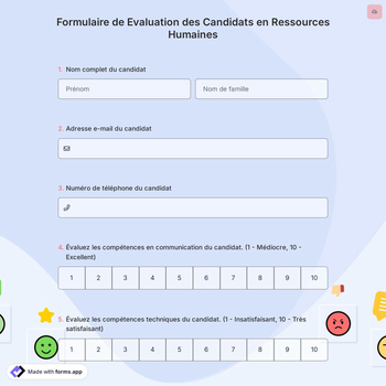 Formulaire de Evaluation des Candidats en Ressources Humaines
