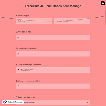 Formulaire de Consultation pour Mariage