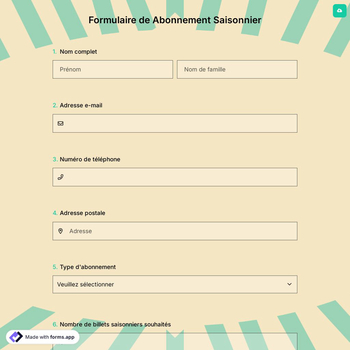 Formulaire de Abonnement Saisonnier
