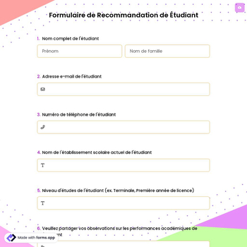 Formulaire de Recommandation de Étudiant