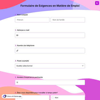 Formulaire de Exigences en Matière de Emploi