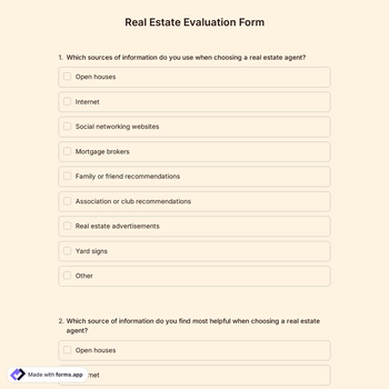 Real Estate Evaluation Form