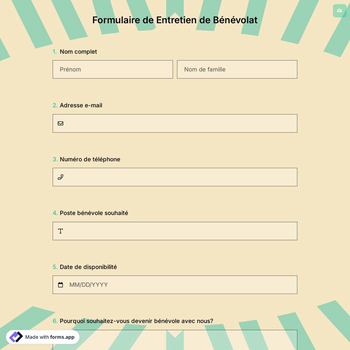Formulaire de Entretien de Bénévolat